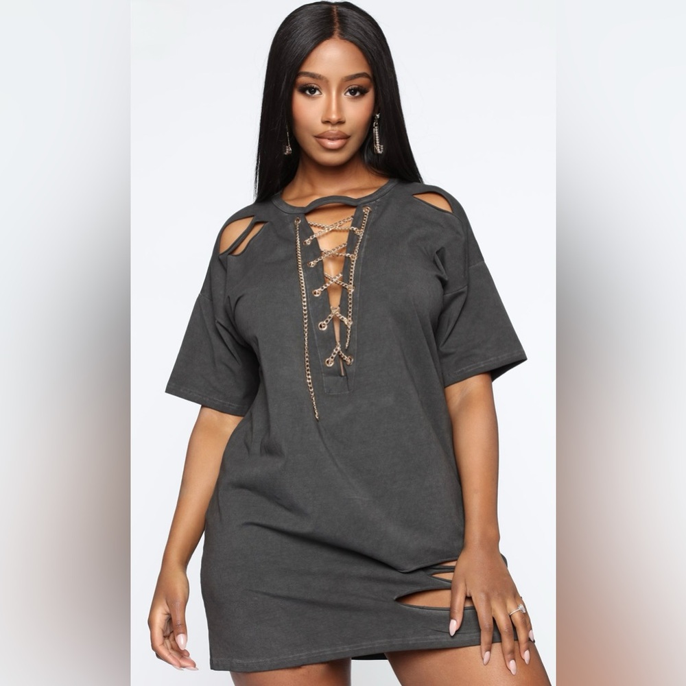 Fashion Nova Gray Tunic with Gold Accents - Picture 2 of 8